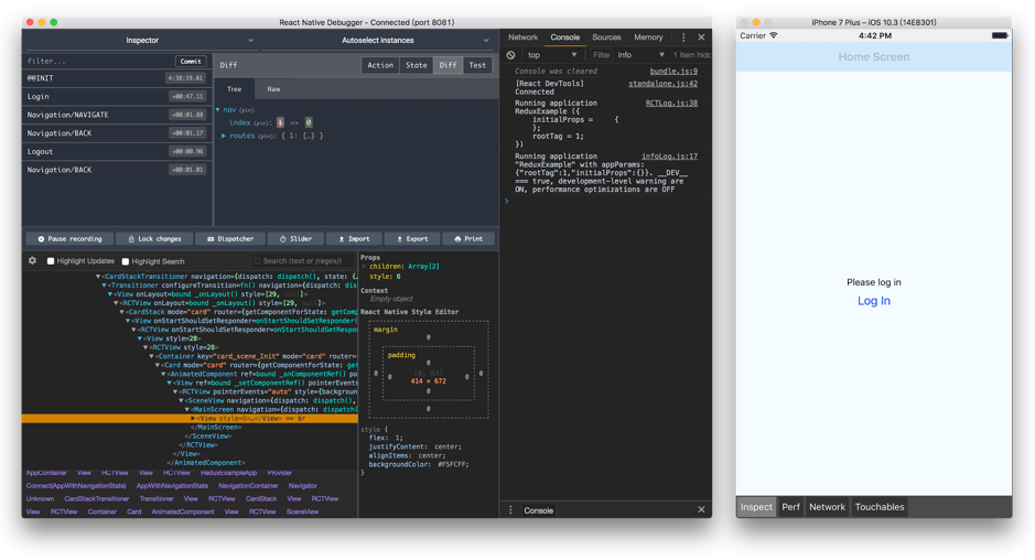 When you are developing a React Native app, a simple React Native Debugger is the only tool you need