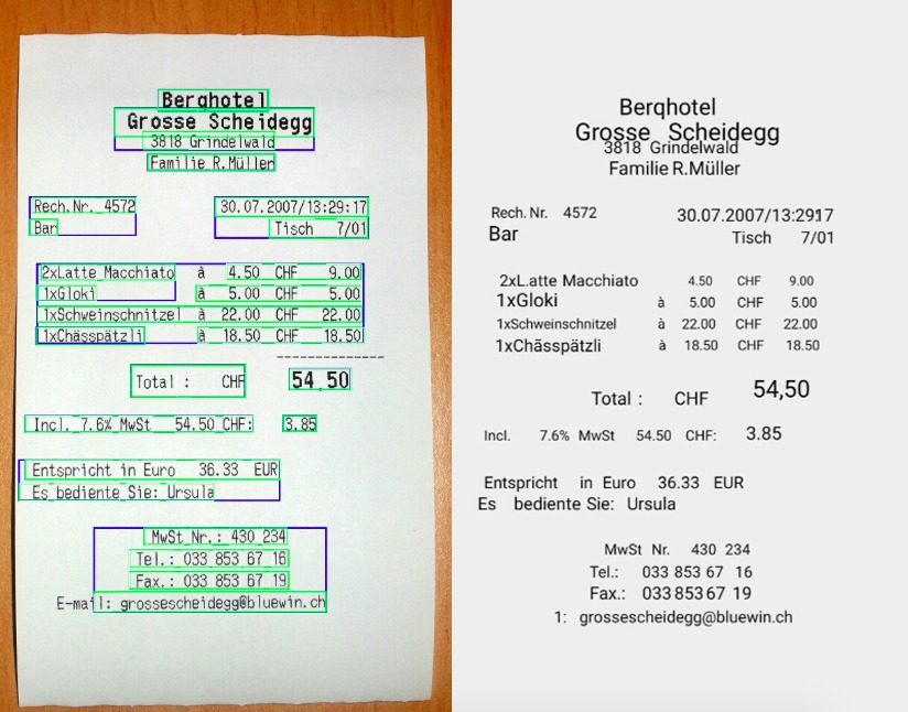OCR of a receipt in German done using Google's ML Kit