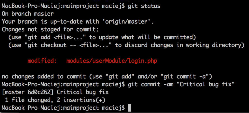 A screenshot of a git status.