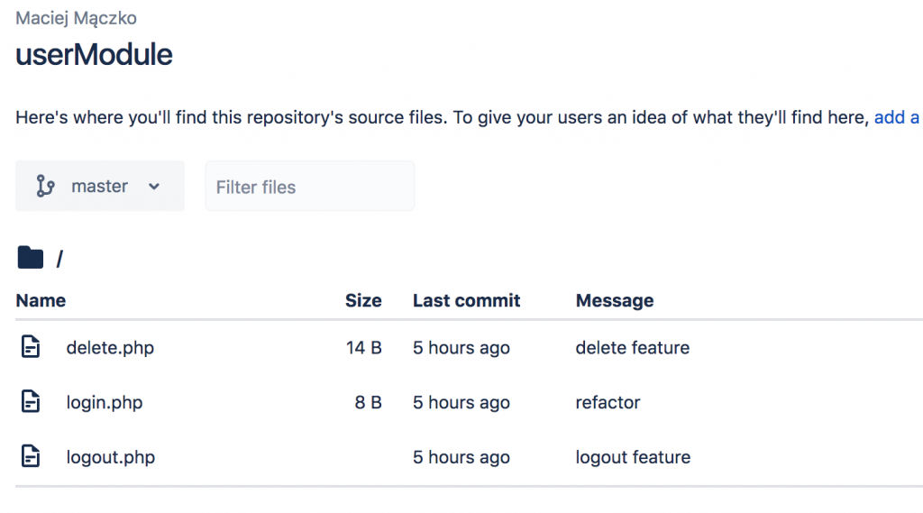 A screenshot of a userModule source files repository.