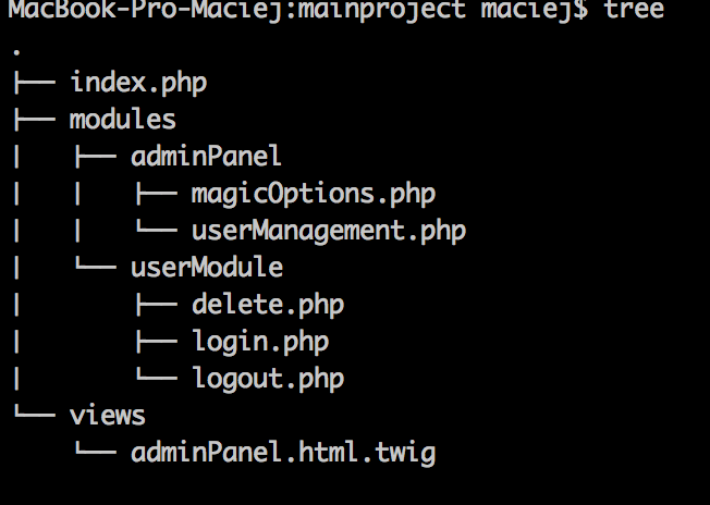 A screenshot showing mainproject tree.