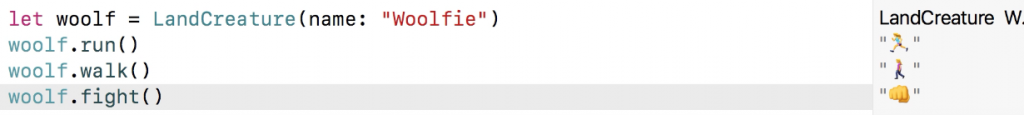 A screenshot with a fragment of a code (landcreature – woolfie).