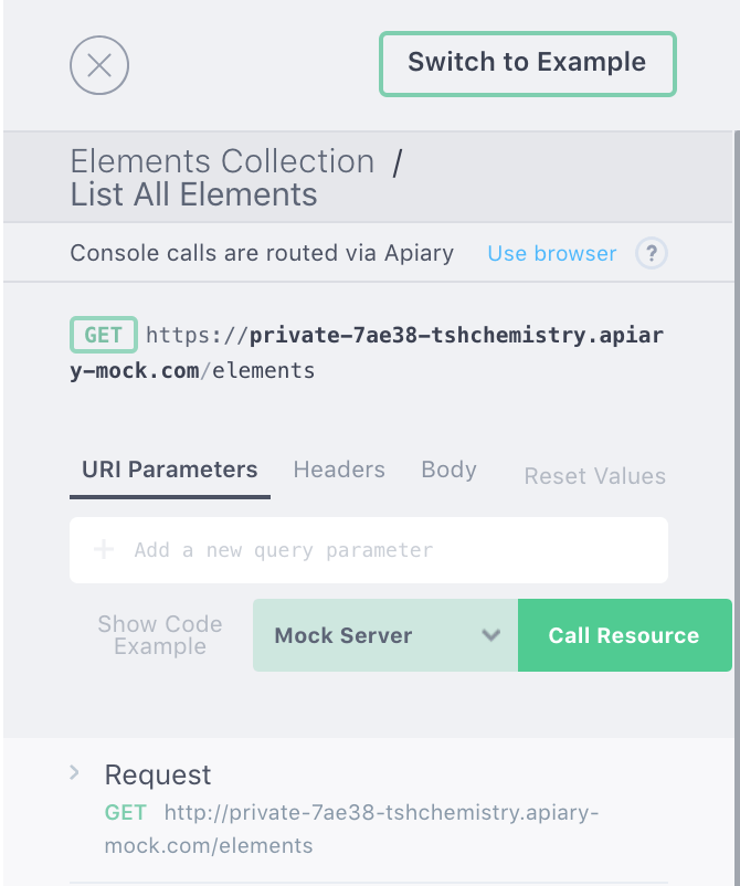 A screenshot of elements collection in Apiary.