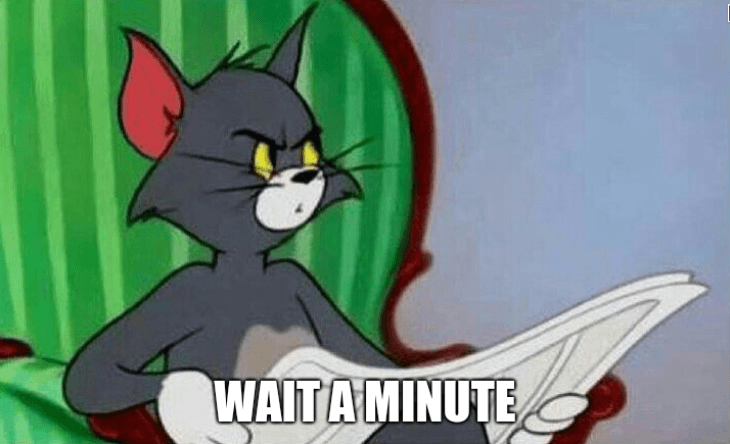 A meme shows a surprised cartoon cat