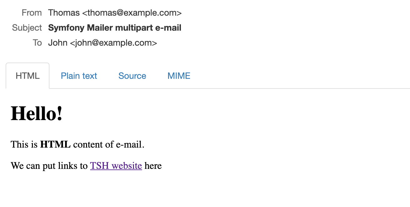 An example of a multipart email in Symfony.