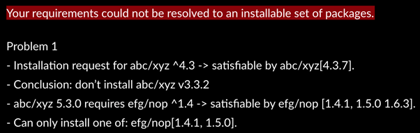 symfony code requirements could not be solved