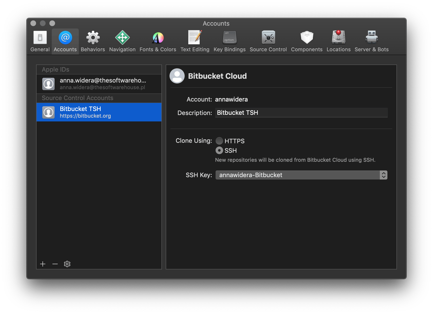 A screenshot showing repository configuration in xCode.