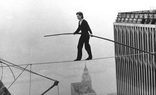 Philippe Petit tightrope walking