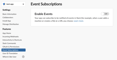 apps slack - a screenshot showing event subscription