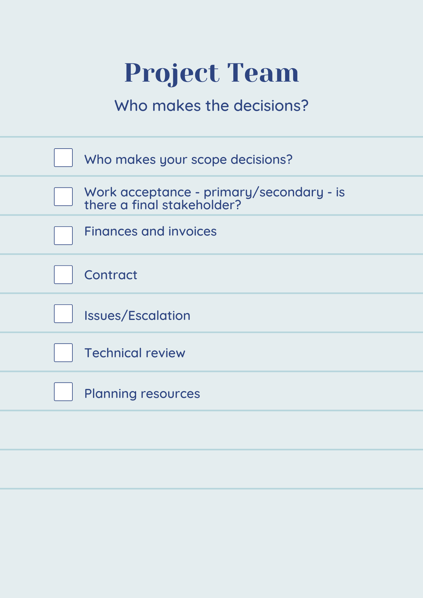 Software development project owner checklist 