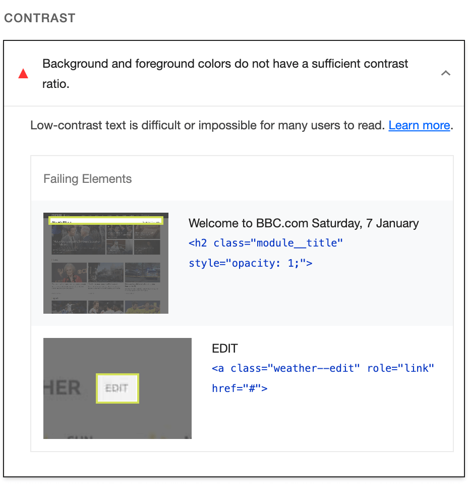 Lighthouse - accessibility guidelines with a bit of manual accessibility testing in user interface