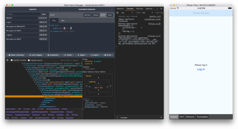 When you are developing a React Native app, a simple React Native Debugger is the only tool you need