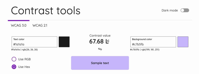 Contrast tools - evaluate web accessibility standards of entire web sites with WCAG 3.0