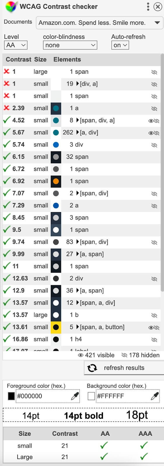 WCAG Contrast Checker - chrome developer tools for web accessibility testing