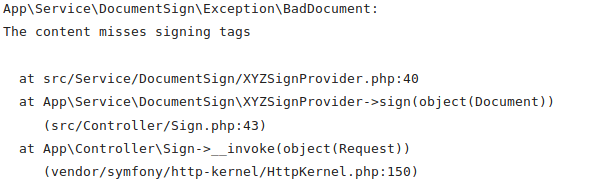 Fragment from the Symfony profiler